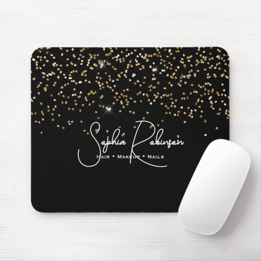 Elegant Black and Gold Glitter Salon Business Muismat (Met muis)
