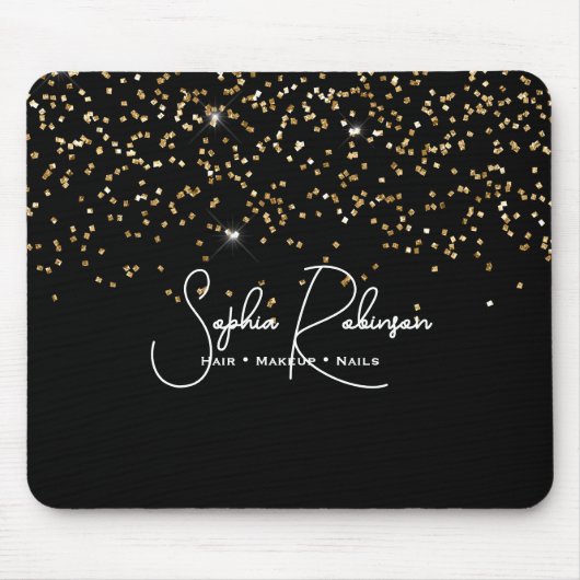 Elegant Black and Gold Glitter Salon Business Muismat (Voorkant)