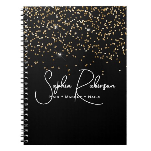 Elegant Black and Gold Glitter Salon Business Notitieboek (Voorkant)