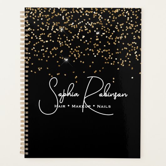 Elegant Black and Gold Glitter Salon Business Planner (Voorkant)