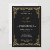Elegant black and gold Gothic wedding Invitation Kaart (Voorkant)