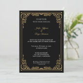Elegant black and gold Gothic wedding Invitation Kaart (Staand voorkant)