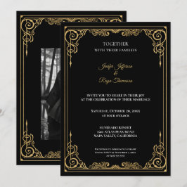 Elegant black and gold Gothic wedding Invitation Kaart