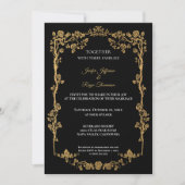 Elegant black and gold Gothic wedding Invitation Kaart (Voorkant)