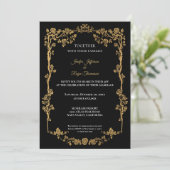 Elegant black and gold Gothic wedding Invitation Kaart (Staand voorkant)