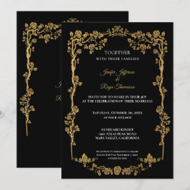 Elegant black and gold Gothic wedding Invitation Kaart