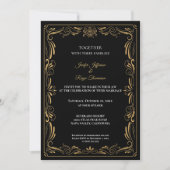 Elegant black and gold Gothic wedding Invitation Kaart (Voorkant)