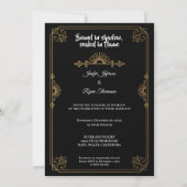 Elegant black and gold Gothic wedding Invitation Kaart (Voorkant)
