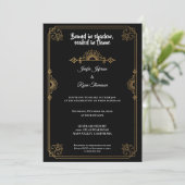 Elegant black and gold Gothic wedding Invitation Kaart (Staand voorkant)