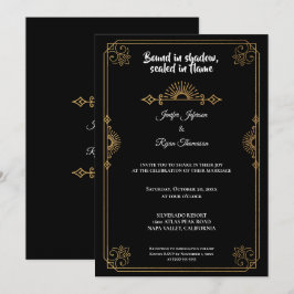 Elegant black and gold Gothic wedding Invitation Kaart