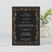 Elegant black and gold Gothic wedding Invitation Kaart (Staand voorkant)