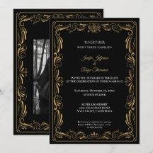Elegant black and gold Gothic wedding Invitation