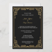 Elegant black and gold Gothic wedding Invitation Kaart (Voorkant)
