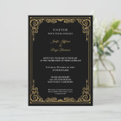 Elegant black and gold Gothic wedding Invitation Kaart (Staand voorkant)