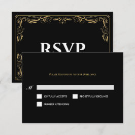 Elegant black and gold Gothic Wedding RSVP Card Kaartje