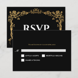 Elegant black and gold Gothic Wedding RSVP Card Kaartje
