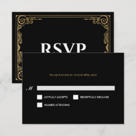 Elegant black and gold Gothic Wedding RSVP Card Kaartje