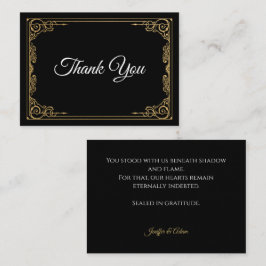 Elegant black and gold Gothic wedding Thank You Notitiekaartje