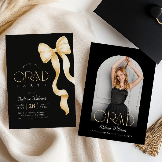 Elegant Black and Gold Graduation Invitation Kaart
