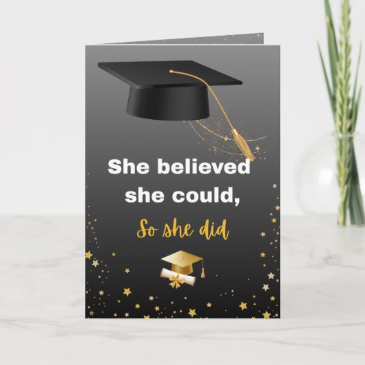 Elegant Black and Gold Graduation Kaart (Voorkant)