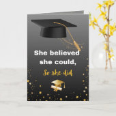 Elegant Black and Gold Graduation Kaart (Gele Bloem)