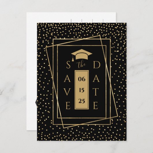 Elegant Black and Gold Graduparty Aankondigingskaart (Voorkant / Achterkant)