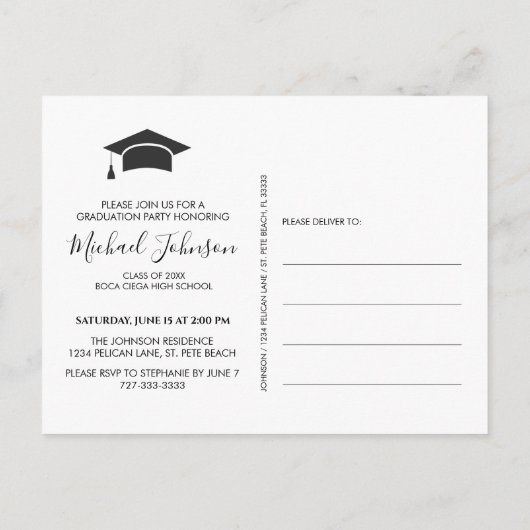 Elegant Black and Gold Graduparty Aankondigingskaart (Achterkant)