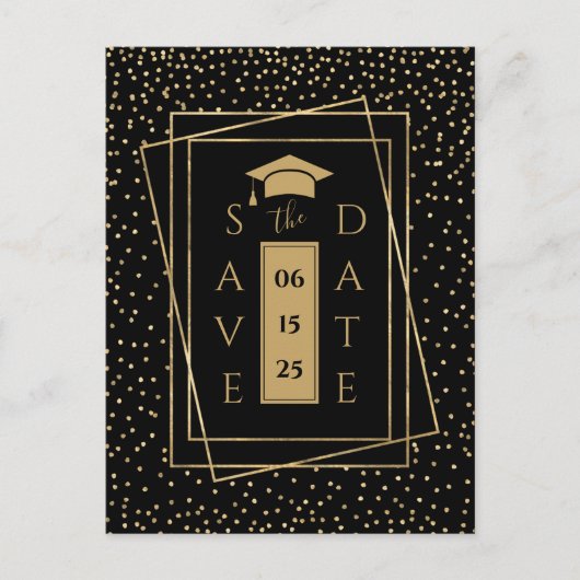 Elegant Black and Gold Graduparty Aankondigingskaart (Voorkant)