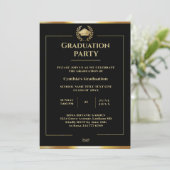 Elegant Black and Gold Graduparty Kaart (Staand voorkant)