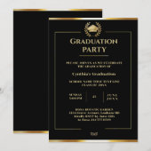 Elegant Black and Gold Graduparty Kaart (Voorkant / Achterkant)