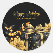 Elegant Black and Gold Happy Holidays Sticker (Voorkant)