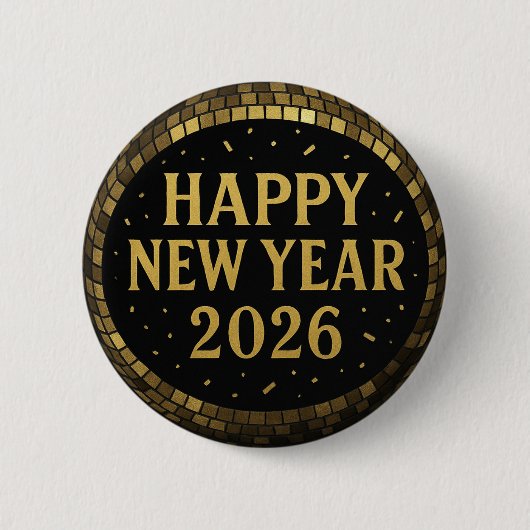 Elegant Black and gold happy New Year 2026 Ronde Button 5,7 Cm (Voorkant)