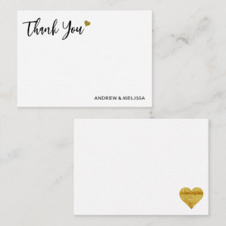 Elegant Black And Gold Heart Wedding Thank You Notitiekaartje