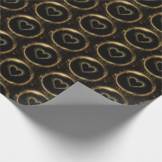 Elegant Black and Gold Hearts Pattern  Cadeaupapier (Hoek)