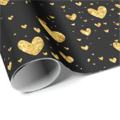 Elegant Black and Gold Hearts Valentines Day Cadeaupapier (Rol Hoek)