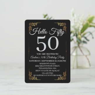 Elegant Black and Gold Hello 50th For Women  Kaart