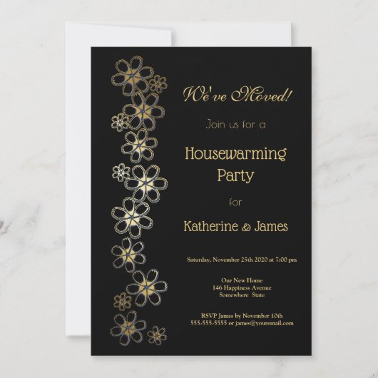 Elegant Black and Gold Housewarming Party Kaart (Voorkant)