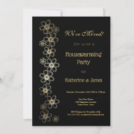 Elegant Black and Gold Housewarming Party Kaart