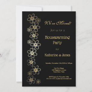 Elegant Black and Gold Housewarming Party Kaart
