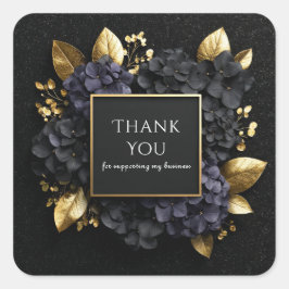 Elegant Black and Gold Hydrangea Luxury Floral Vierkante Sticker
