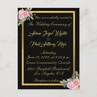 Elegant Black and Gold Invitation Uitnodiging Briefkaart
