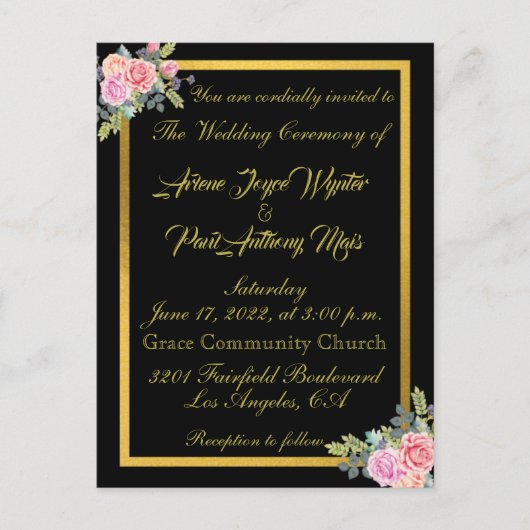 Elegant Black and Gold Invitation Uitnodiging Briefkaart (Voorkant)