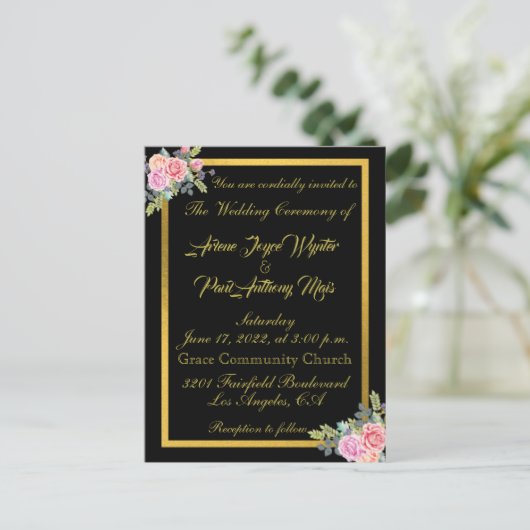 Elegant Black and Gold Invitation Uitnodiging Briefkaart (Staand voorkant)