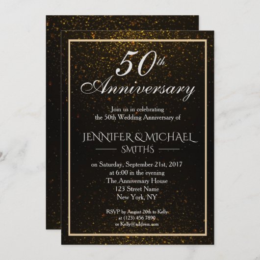 Elegant Black and Gold Jubileum Invite Kaart (Voorkant / Achterkant)