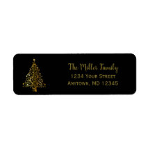 Elegant Black and Gold kerstboom Adres Labels