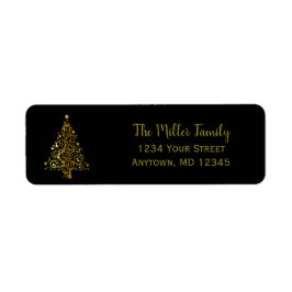 Elegant Black and Gold kerstboom Adres Labels