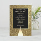 Elegant Black and Gold kerstbruiloft Kaart (Staand voorkant)