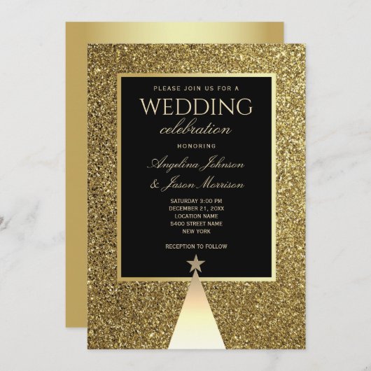 Elegant Black and Gold kerstbruiloft Kaart