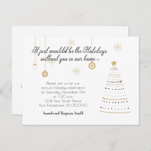 Elegant Black and Gold kerstfeestdag Briefkaart (Voorkant / Achterkant)