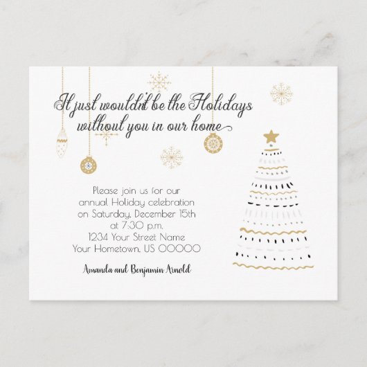 Elegant Black and Gold kerstfeestdag Briefkaart (Voorkant)